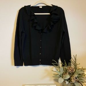 J. Crew Black Button Front Ruffle Cardigan Sweater